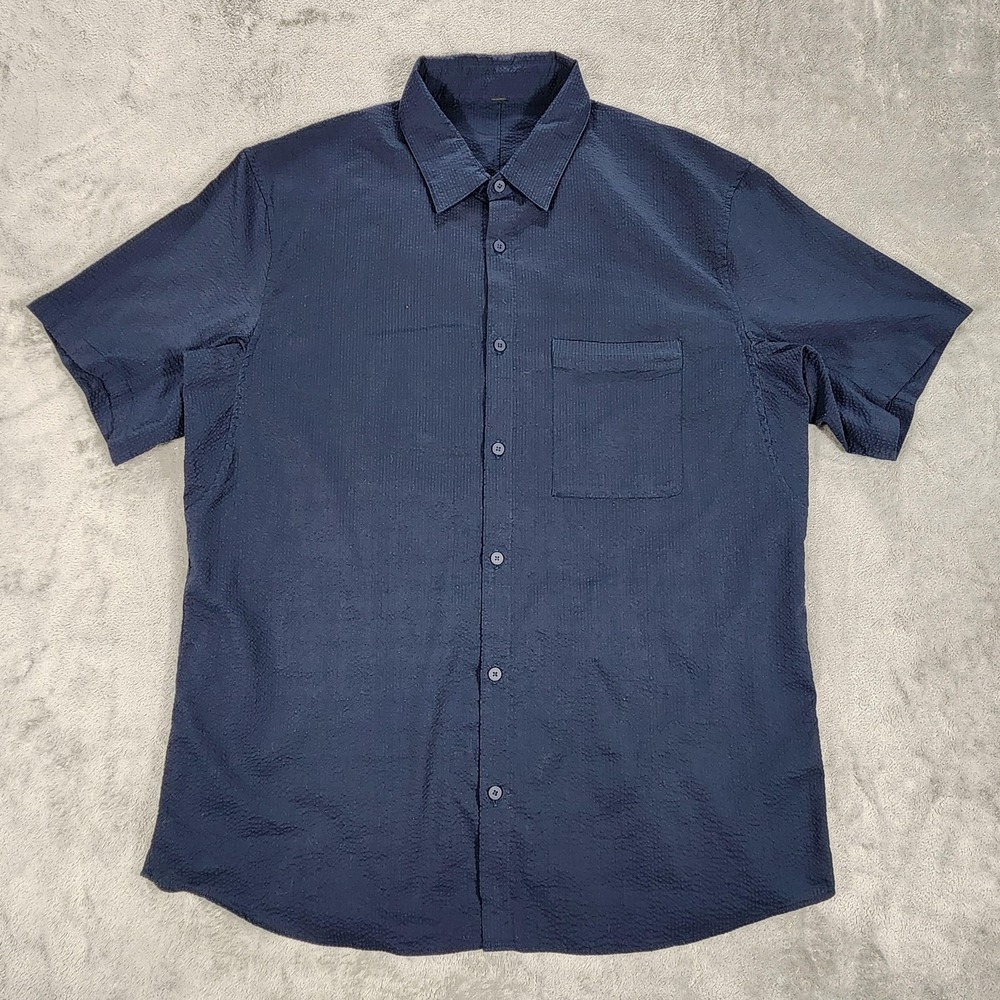 Lululemon Seersucker‎ Shirt Mens Large Short Sleeve Button Front Casual Summer